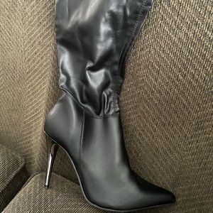 Black Over The Knee Boots w/ Silver Heel-Mid Side Zipper